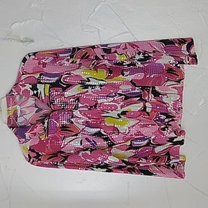 Laura Ashley Floral Abstract Sequin Zip Up‎ Jacket Sz Med Artsy Dopamine